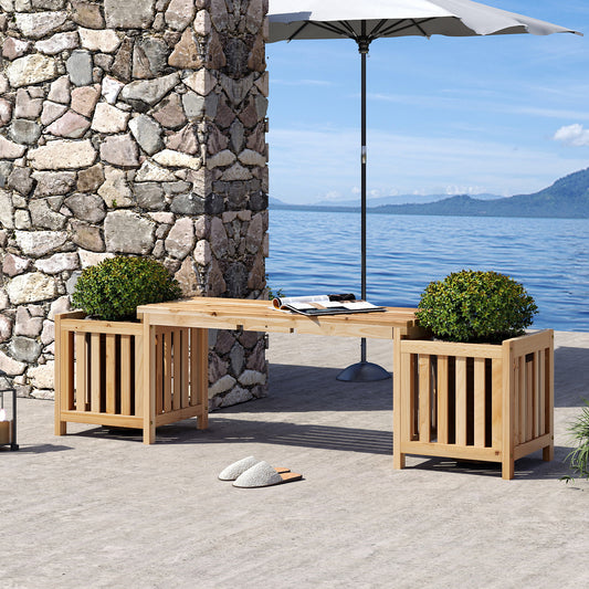Wooden Bench with Planter Boxes - 2 Person Outdoor Seating