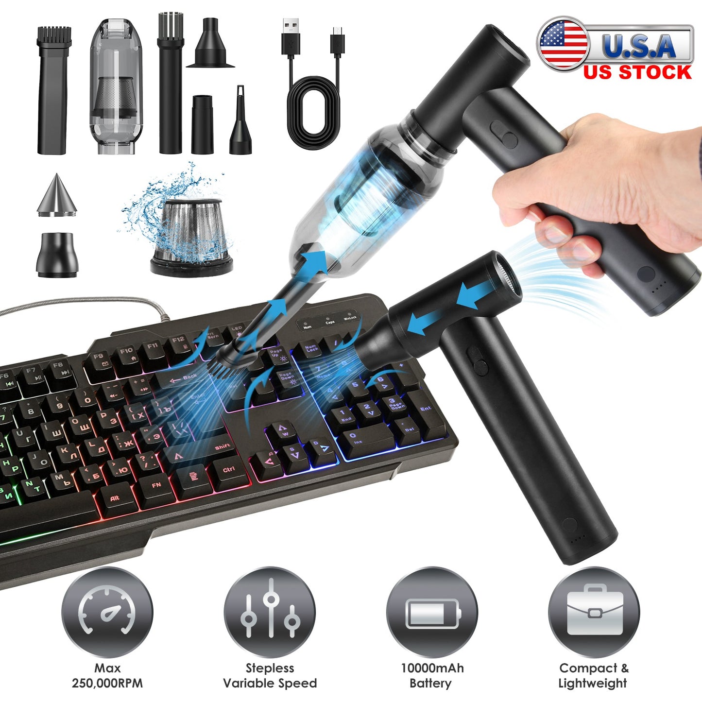 Cordless Air Duster 130,000 RPM with 19 Accessories