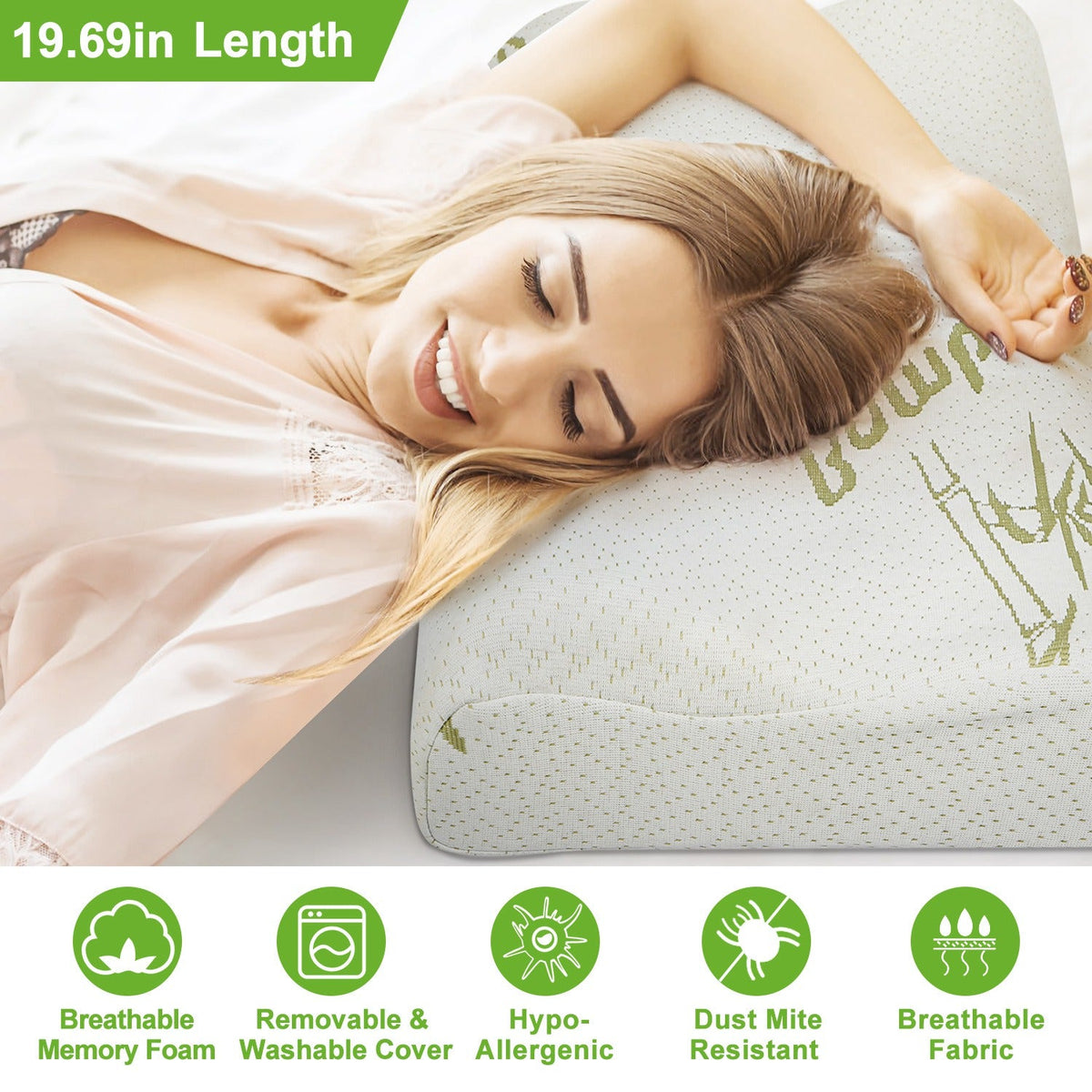 Bamboo Memory Foam Sleep Pillow Contoured Cervical Orthopedic Pillow Neck Support Breath Pillow