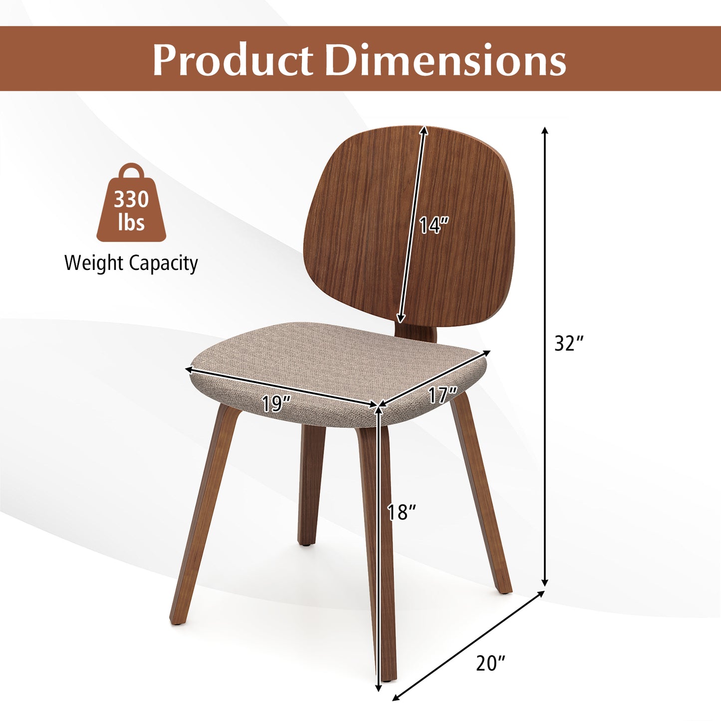 Bentwood Dining Chairs Set of 2 with Padded Seats - Walnut