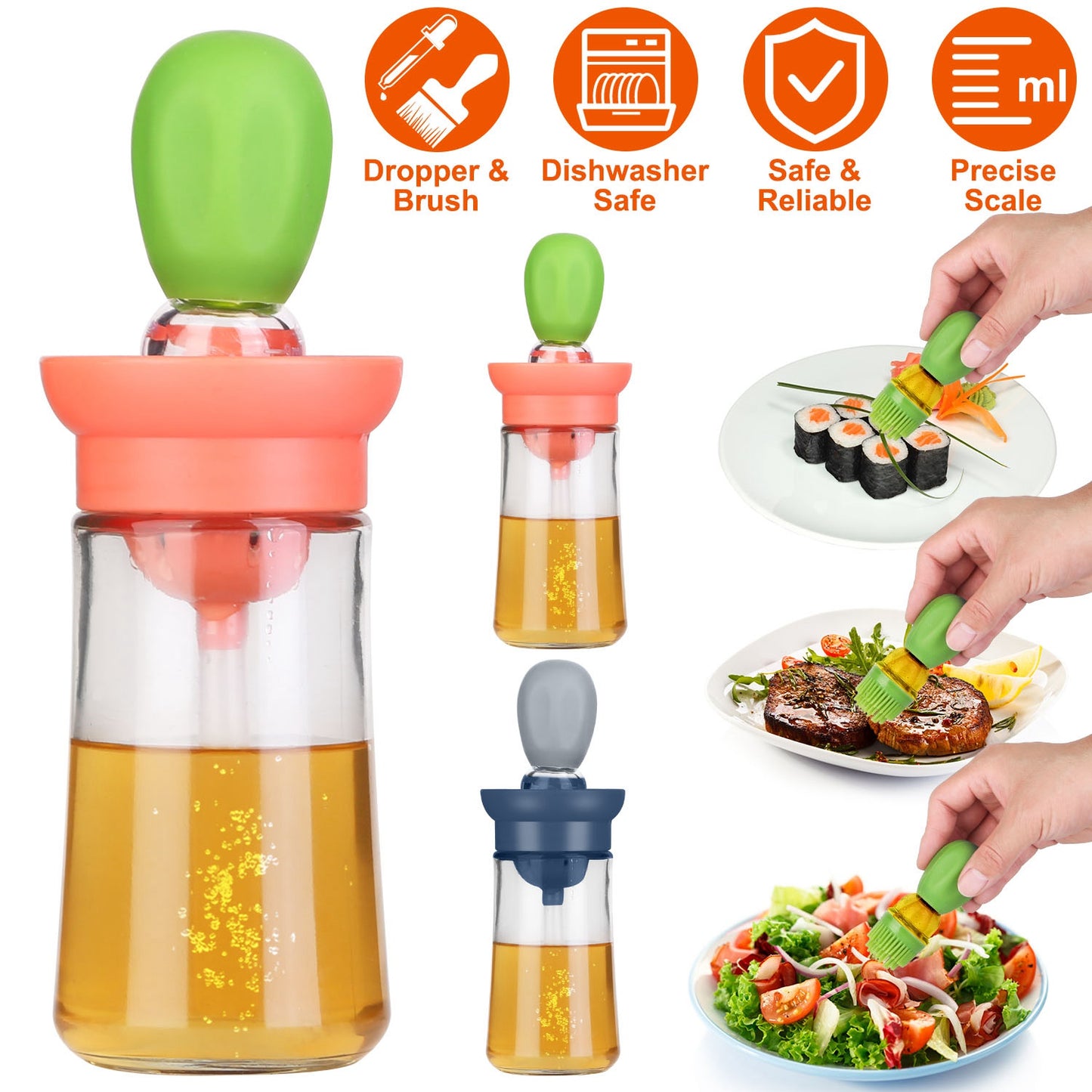 2-in-1 Glass Oil Dispenser Bottle with Silicone Brush