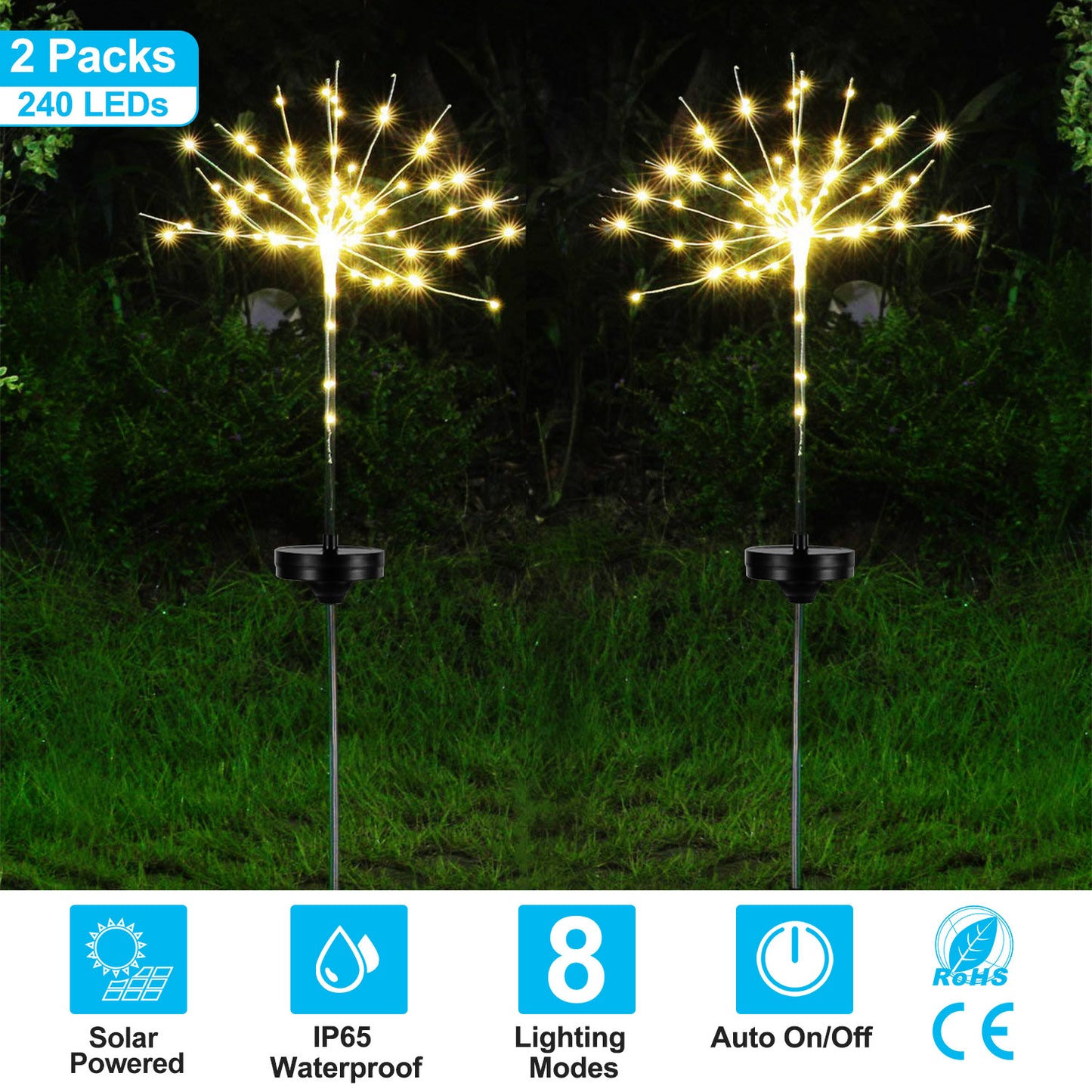 Solar Starburst Lights 240 LED Firework Garden Stake Lights