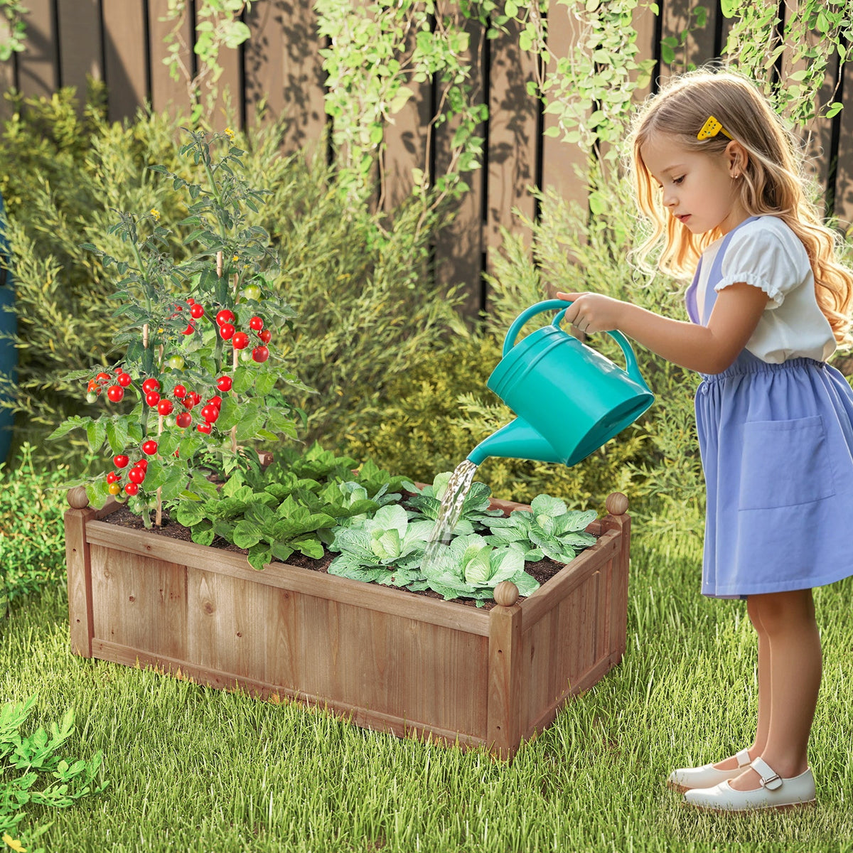 46 x 24 x 16 Inch Rectangular Planter Box with Drainage Holes for Backyard Garden Lawn-Brown