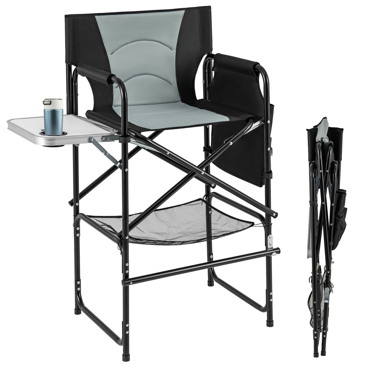 Tall Directors Chair with Foldable Side Table and Footrest