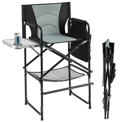 Tall Directors Chair with Foldable Side Table and Footrest