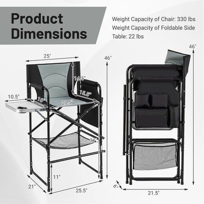 Tall Directors Chair with Foldable Side Table and Footrest
