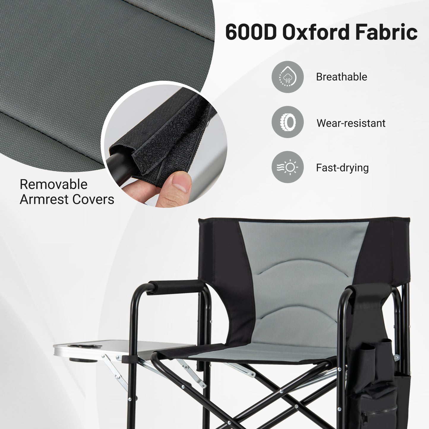 Tall Directors Chair with Foldable Side Table and Footrest
