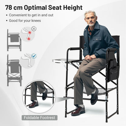 Tall Directors Chair with Foldable Side Table and Footrest