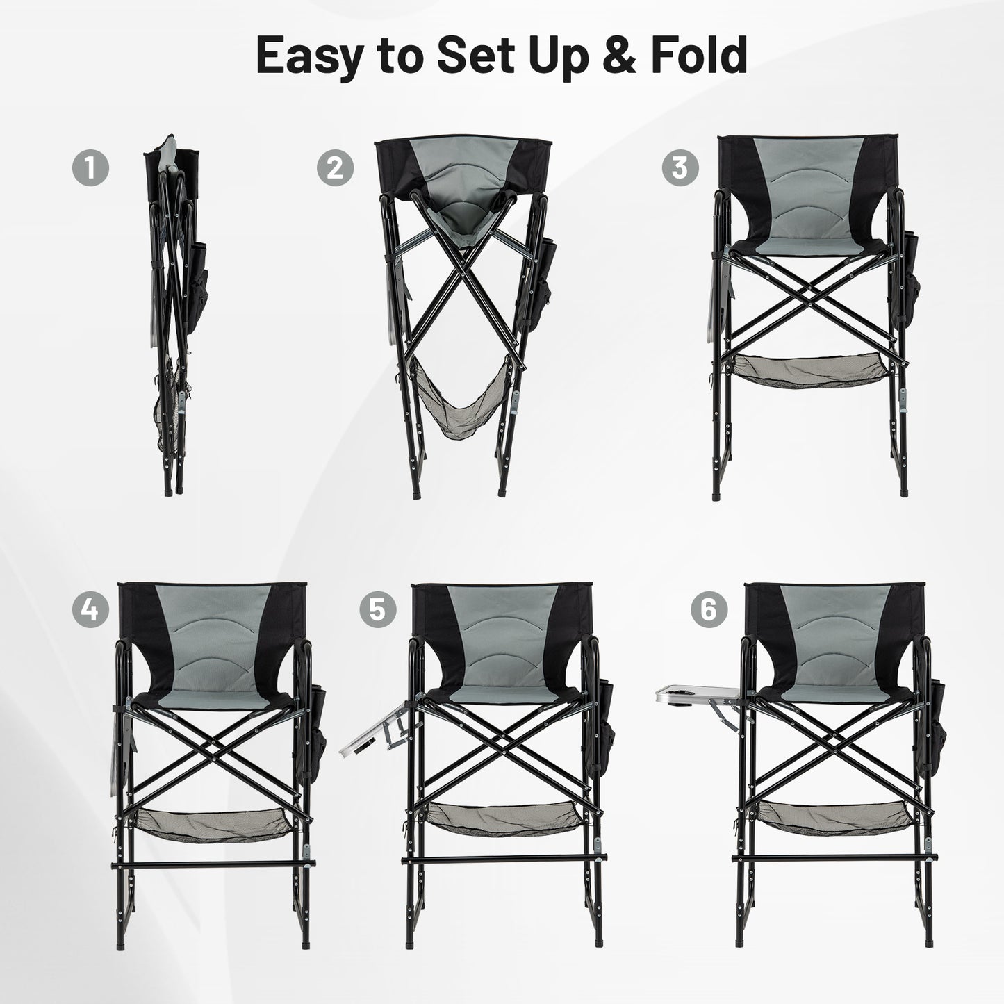 Tall Directors Chair with Foldable Side Table and Footrest