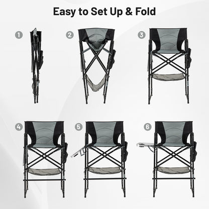 Tall Directors Chair with Foldable Side Table and Footrest