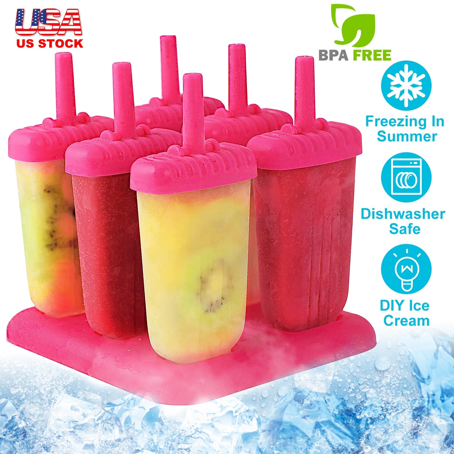 Reusable Popsicle Molds Set of 6 with Drip-Guard Handles