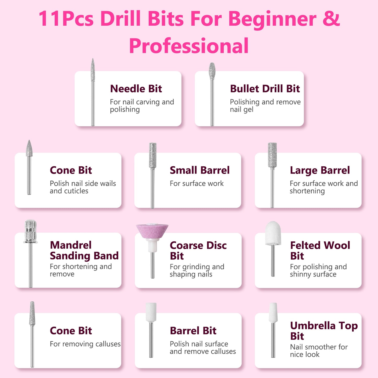 Electric Nail Drill Kit 45000 RPM with 11 Bits & LED Display