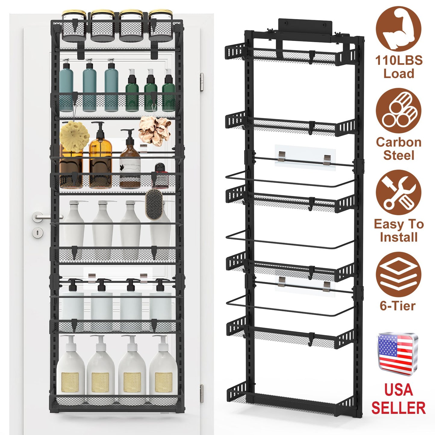Over The Door Organizer 6-Tier Pantry Rack with 110lb Capacity