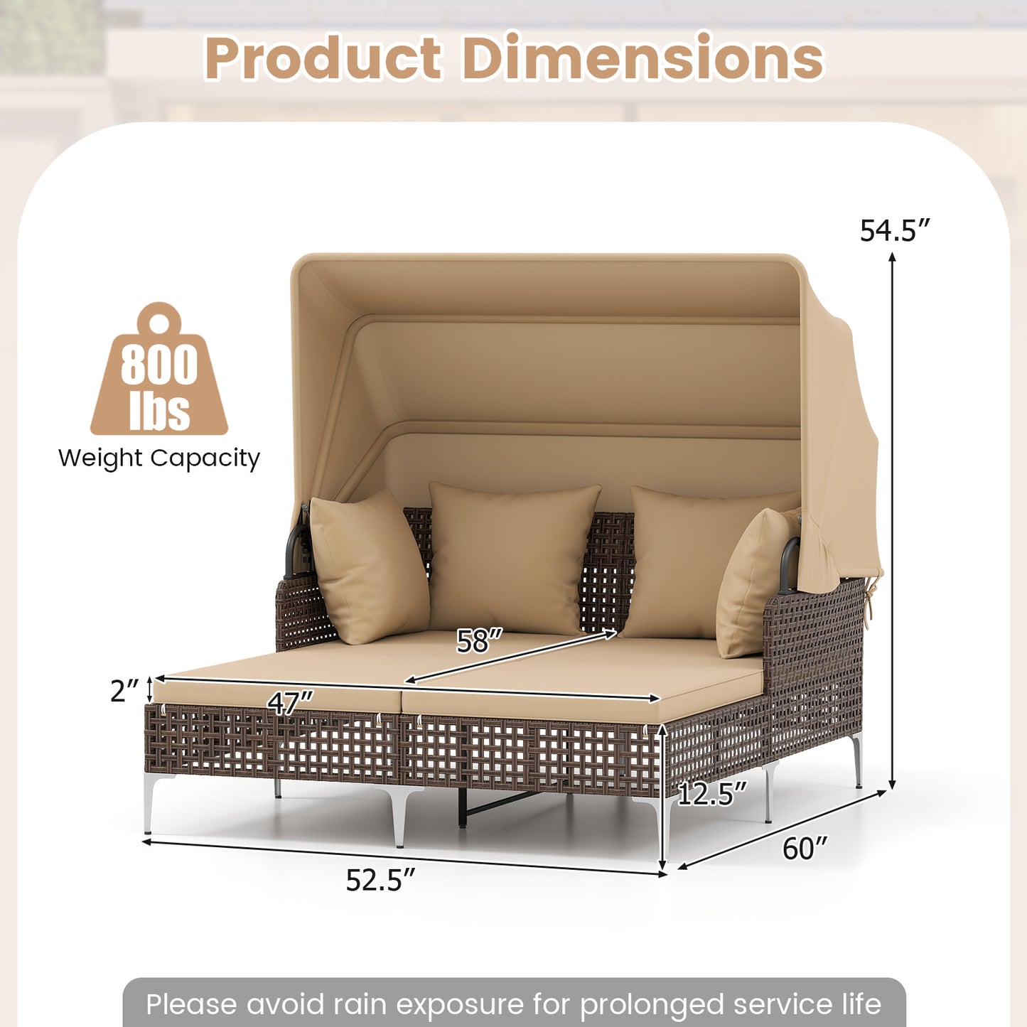 Outdoor Daybed with Retractable Canopy - PE Wicker Rattan