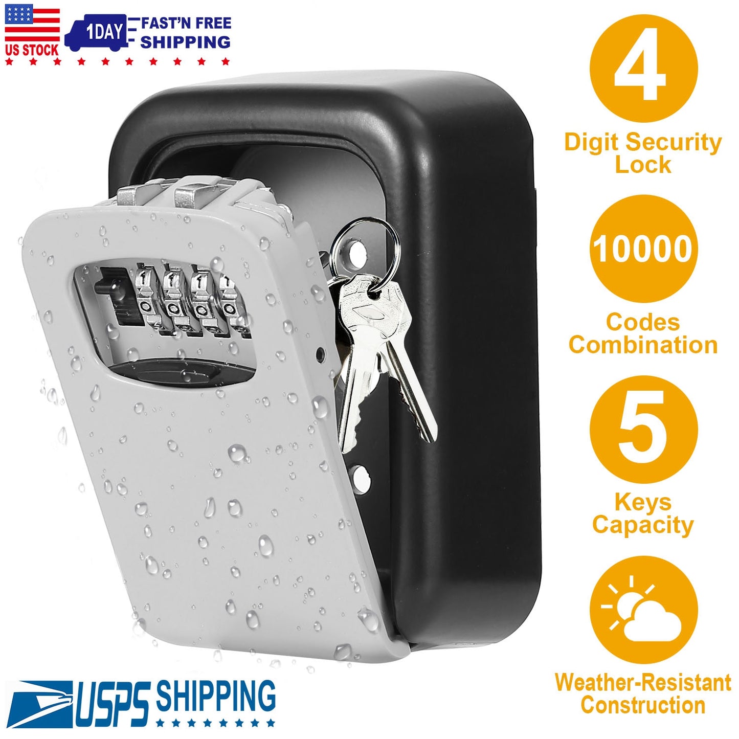 Wall Mounted Key Lock Box with 4-Digit Combination