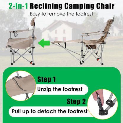 Reclining Camping Chair with Footrest - 4-Position Adjustable