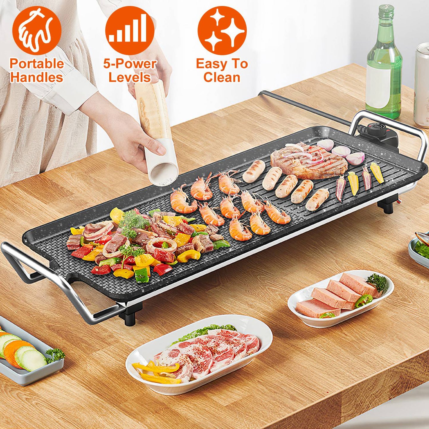 Electric Griddle Grill 1500W Non-Stick BBQ Hot Plate