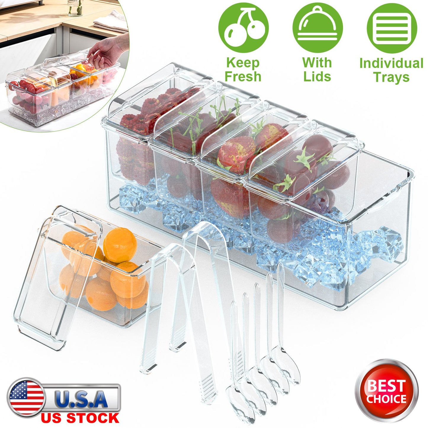 Ice Chilled Condiment Caddy with 5 Containers & Lids