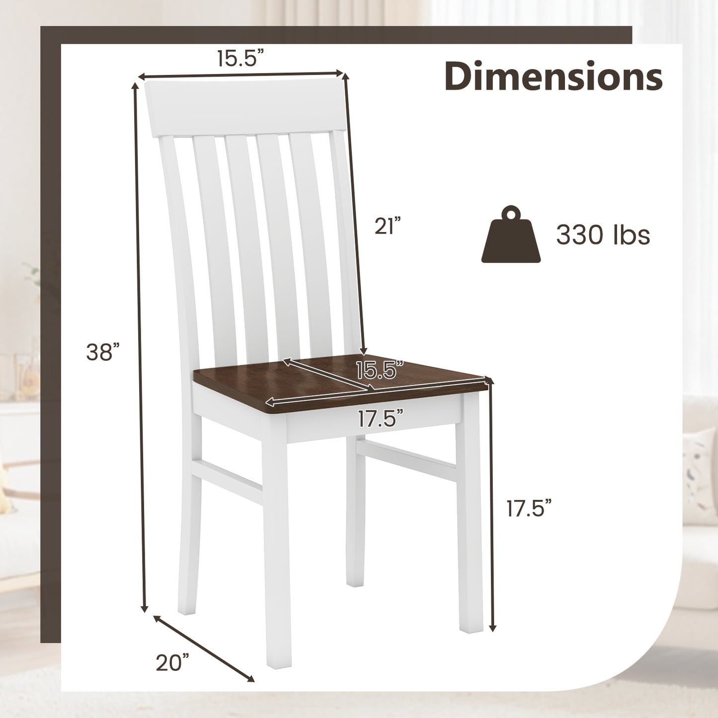Dining Chairs with Slatted High Backrest, Set of 2