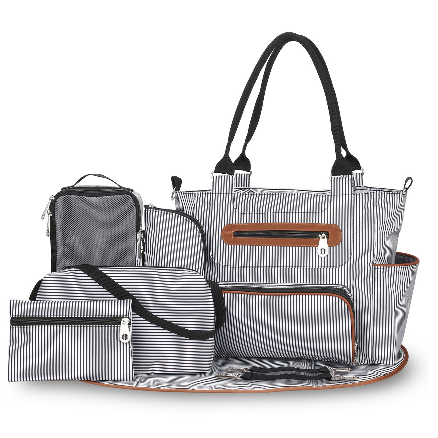 Diaper Bag Set 8-Piece with Changing Pad and Stroller Straps