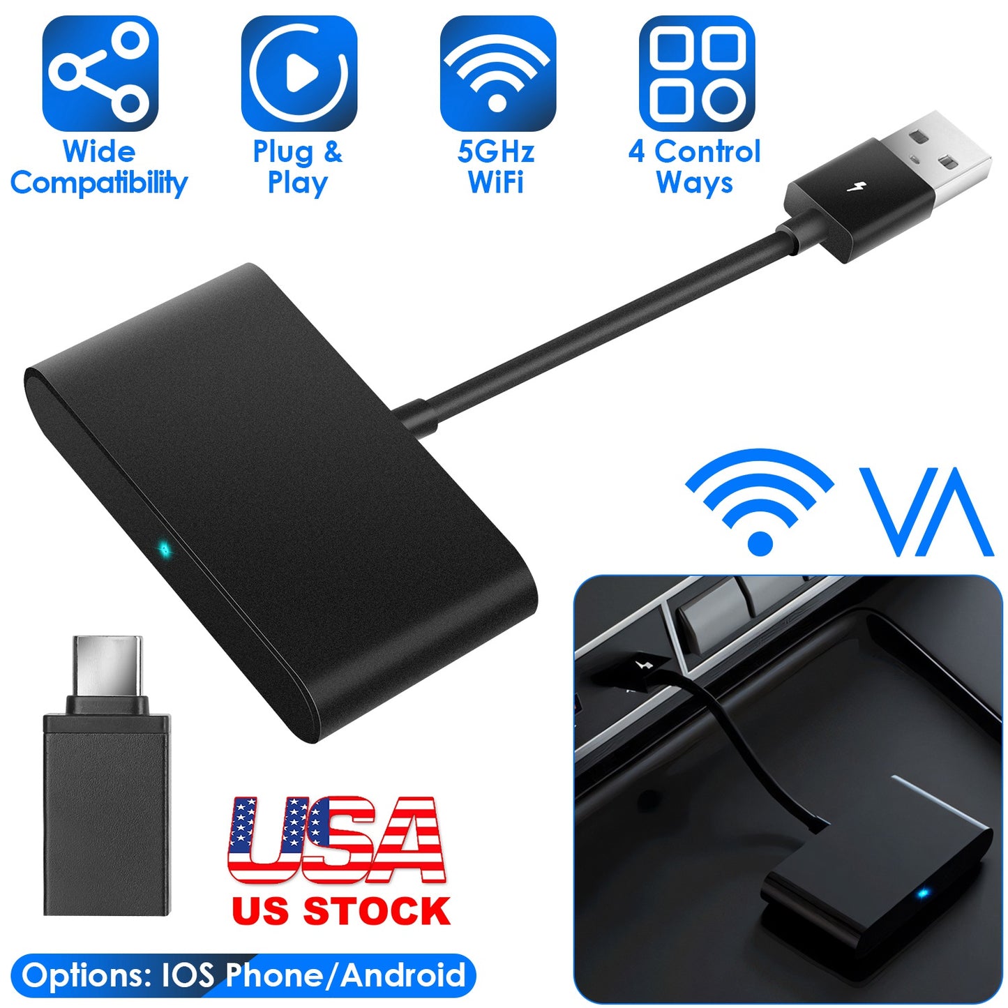 Wireless CarPlay Adapter for iPhone & Android - 5GHz WiFi