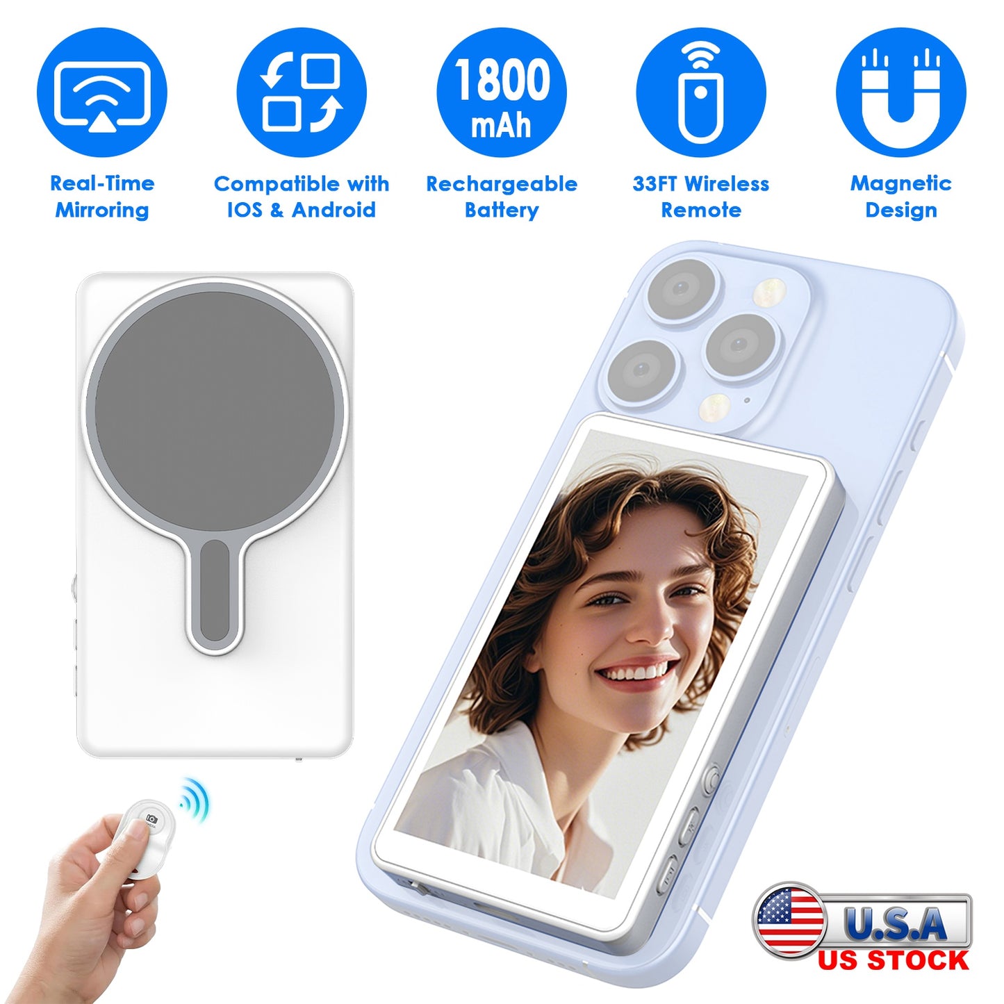 Wireless Selfie Monitor Screen with Remote for Vlogging