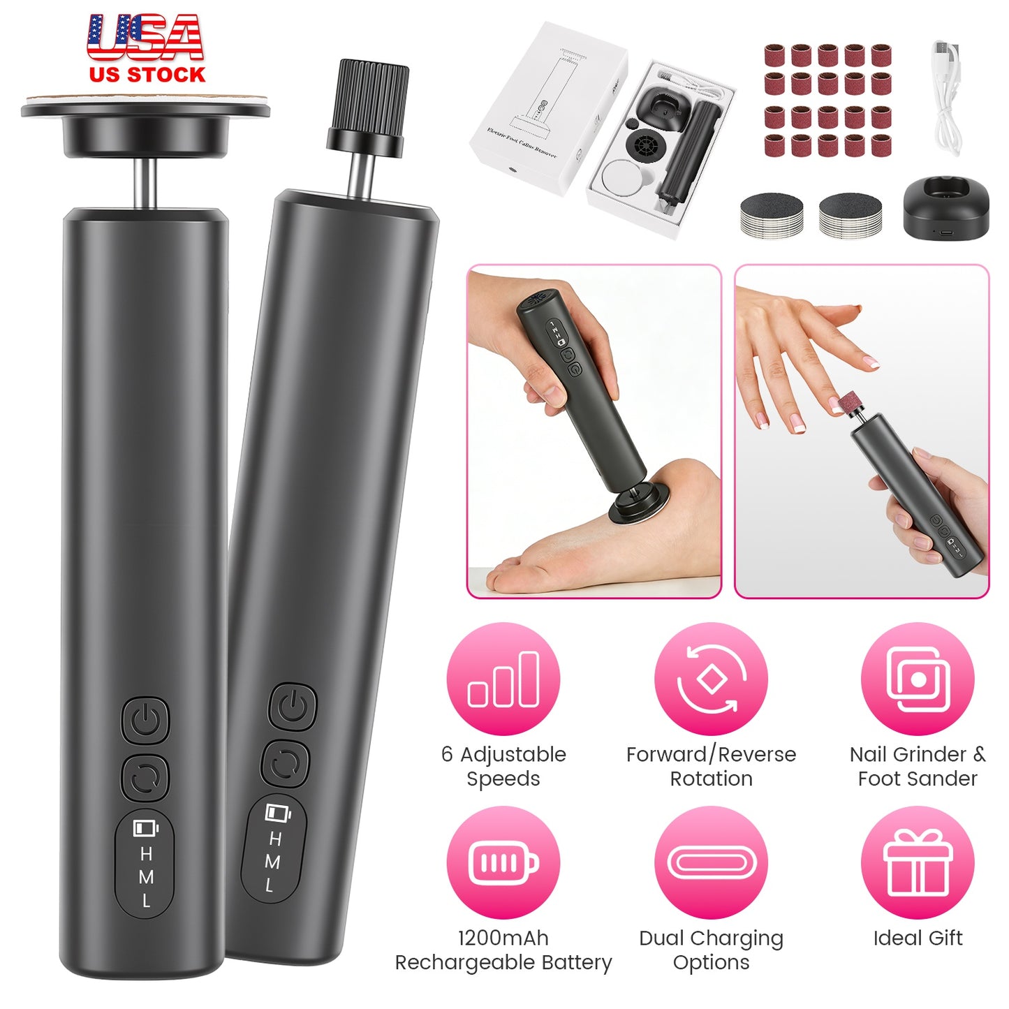 Electric Foot Callus Remover with Nail Grinder & 40 Discs