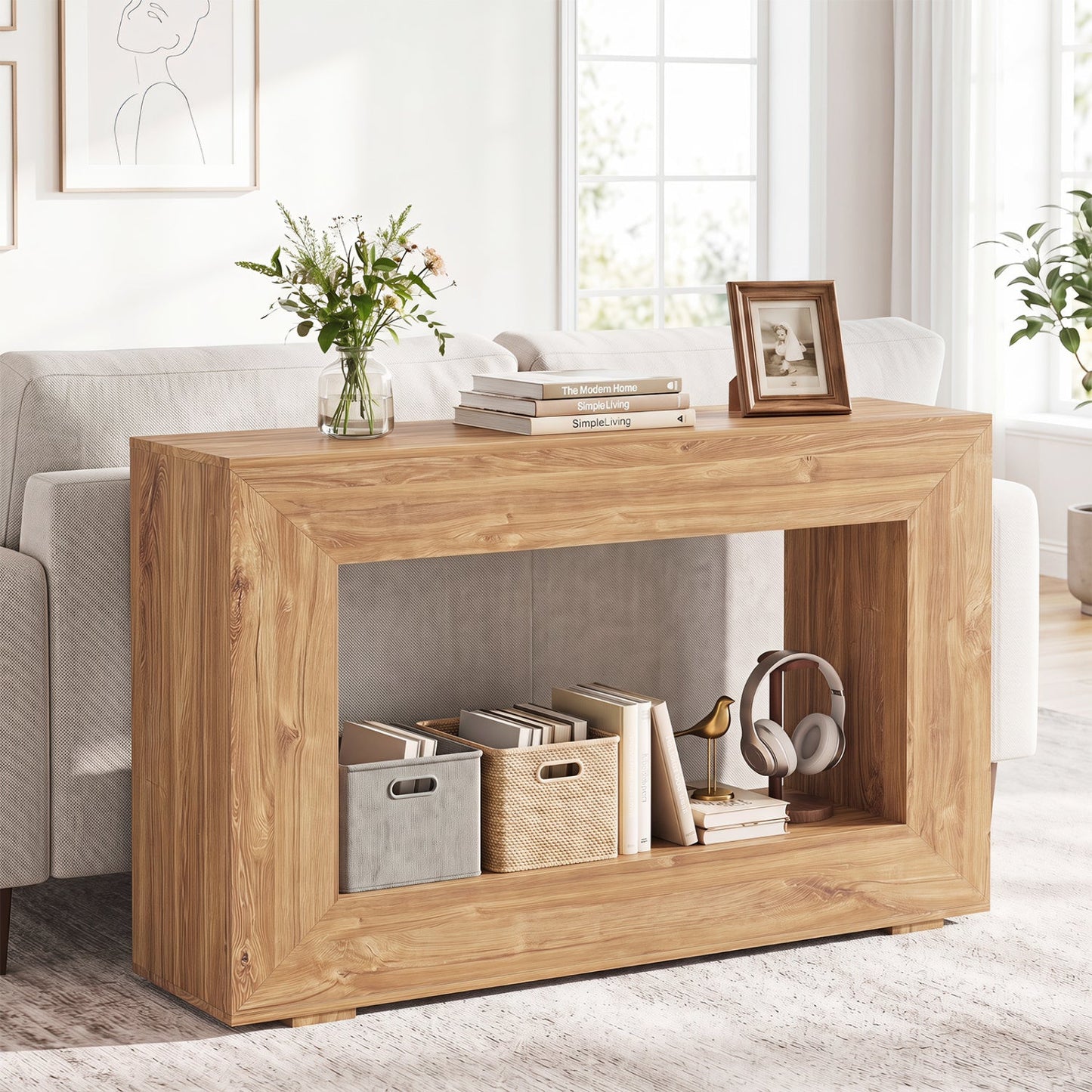 47" Farmhouse Console Table with 2-Tier Open Storage Shelf