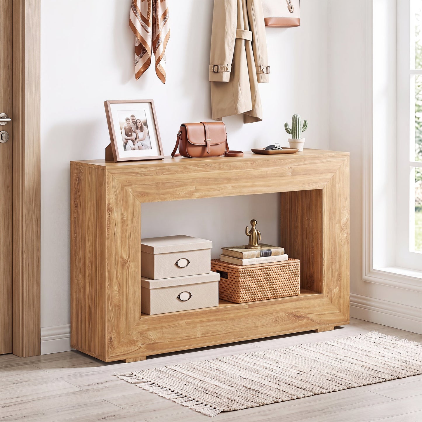 47" Farmhouse Console Table with 2-Tier Open Storage Shelf