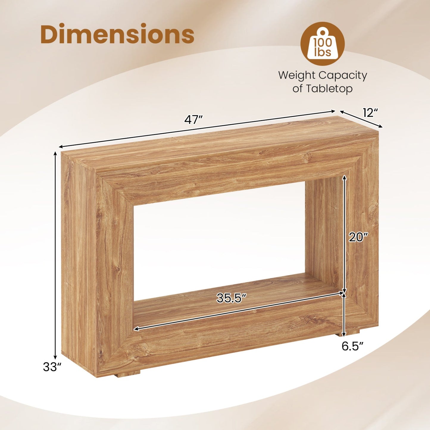 47" Farmhouse Console Table with 2-Tier Open Storage Shelf