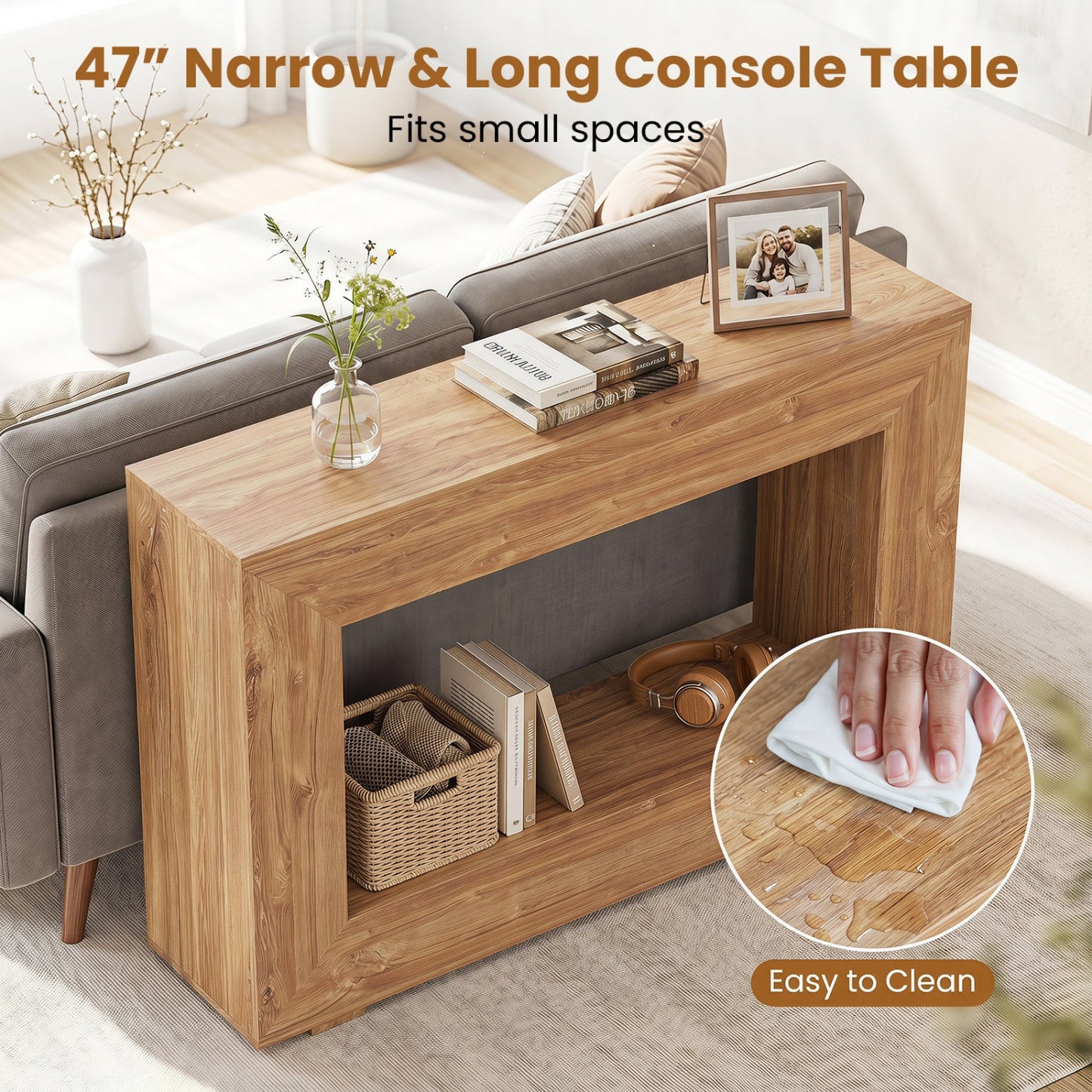 47" Farmhouse Console Table with 2-Tier Open Storage Shelf