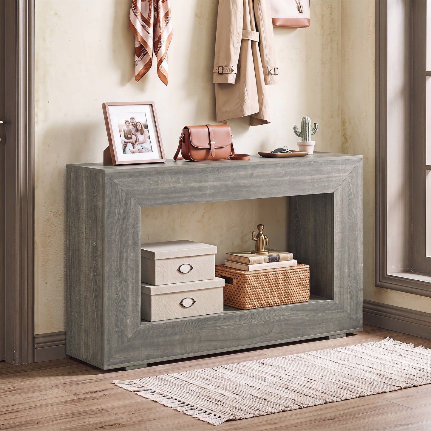 47" Farmhouse Console Table with 2-Tier Open Storage Shelf