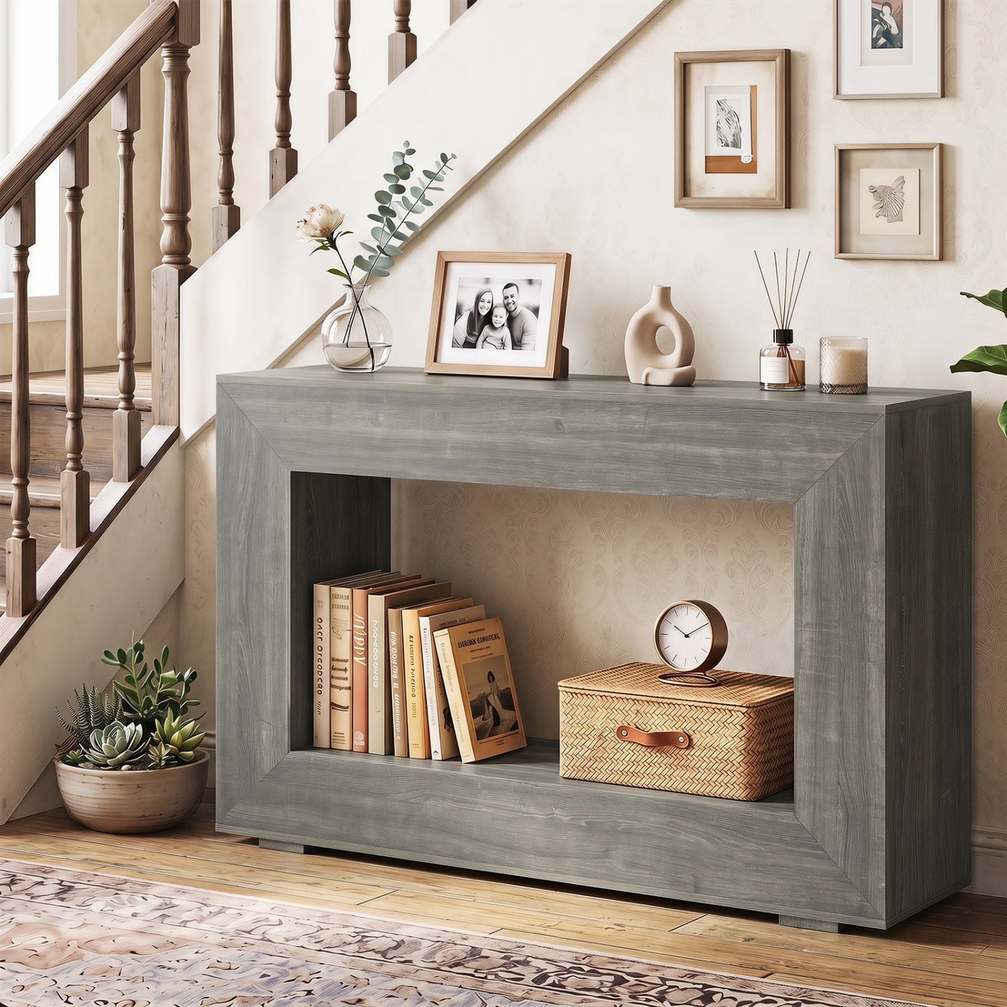 47" Farmhouse Console Table with 2-Tier Open Storage Shelf