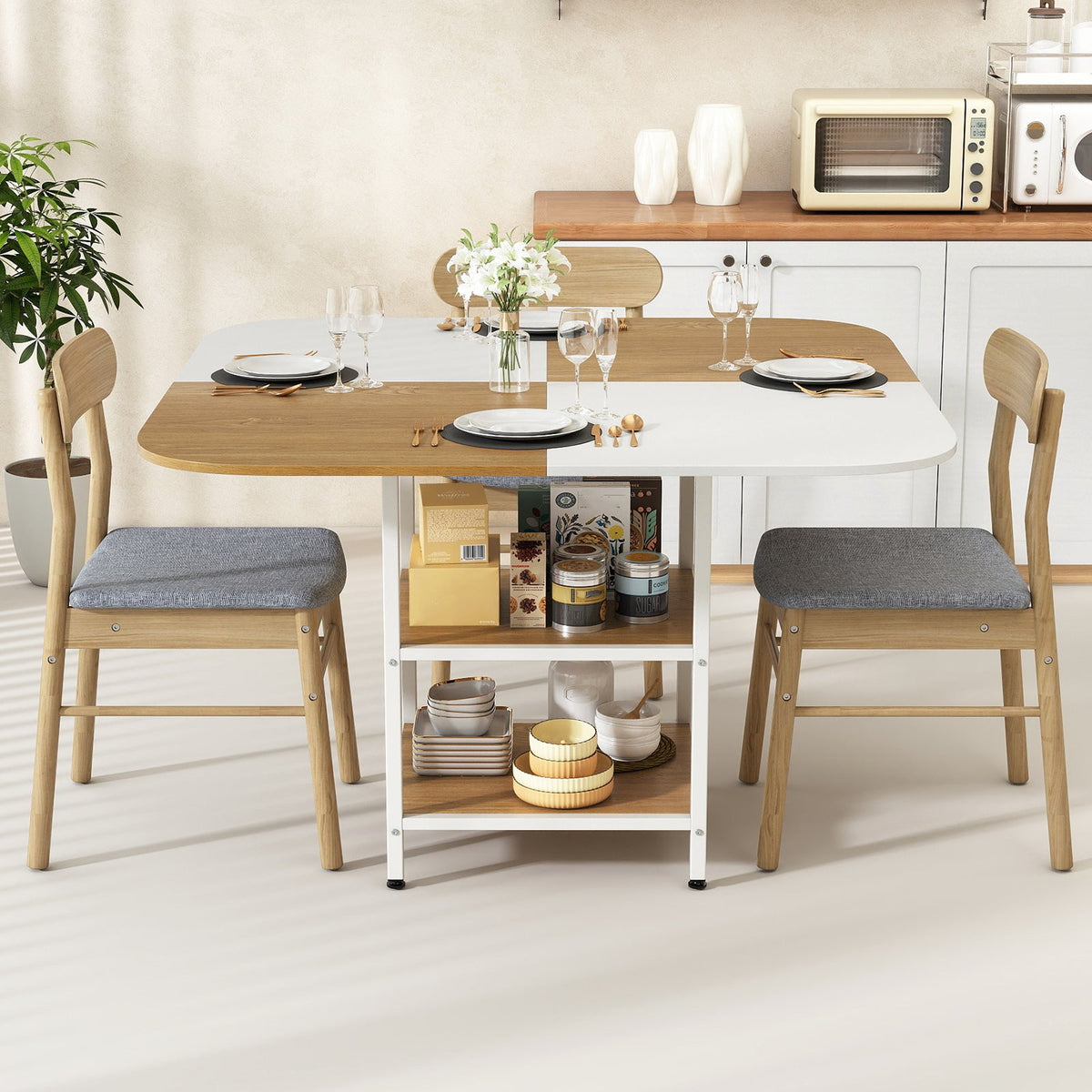 47.5 inch Modern Dining Table Square Kitchen Table with Mix-colored Tabletop
