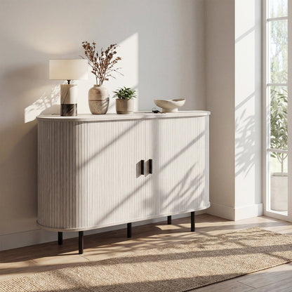 47 Inch Fluted Sideboard Buffet Cabinet with Tambour Sliding Doors and Metal Legs