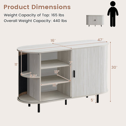 47 Inch Fluted Sideboard Buffet Cabinet with Tambour Sliding Doors and Metal Legs