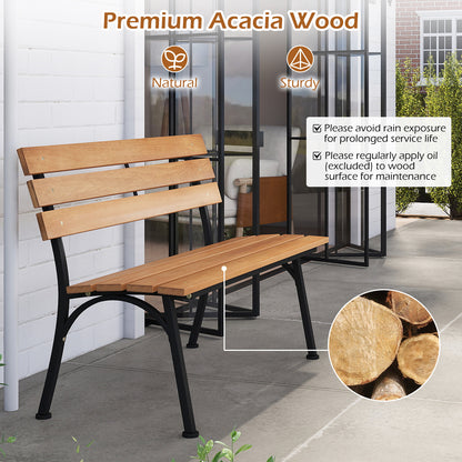 Acacia Wood Outdoor Bench with Metal Frame, 47 Inch