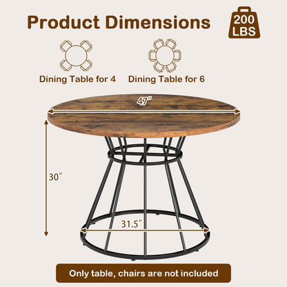 47 Inches Round Dining Table for 4 Farmhouse Kitchen Table with Wooden Tabletop