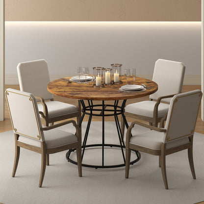 47 Inches Round Dining Table for 4 Farmhouse Kitchen Table with Wooden Tabletop
