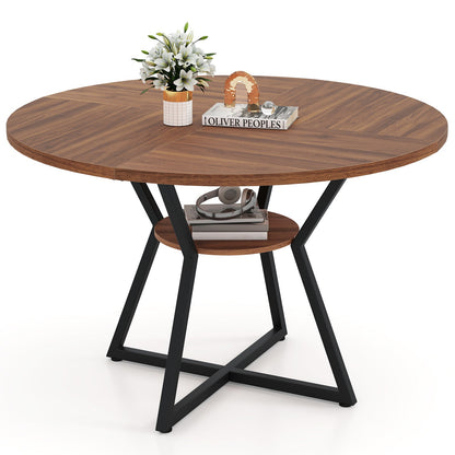 47" Round Dining Table for 4 with Storage Shelf-Brown