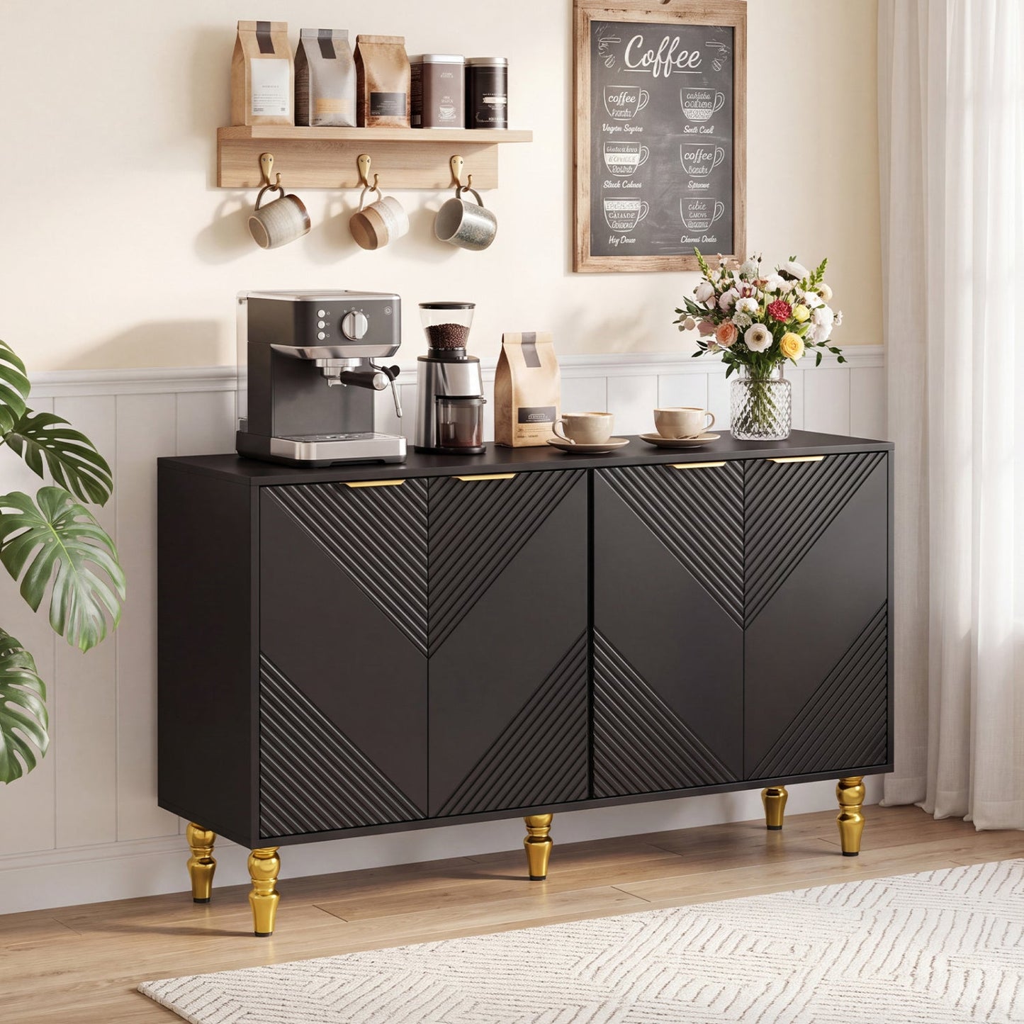 47" Sideboard Buffet Cabinet with Chevron Fluted Doors