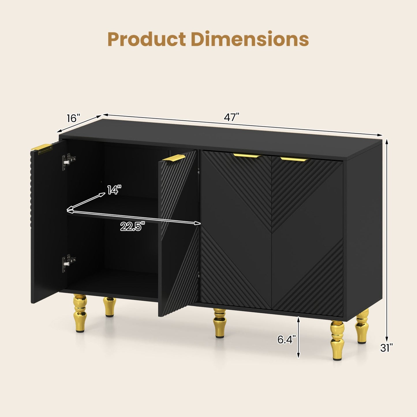 47" Sideboard Buffet Cabinet with Chevron Fluted Doors