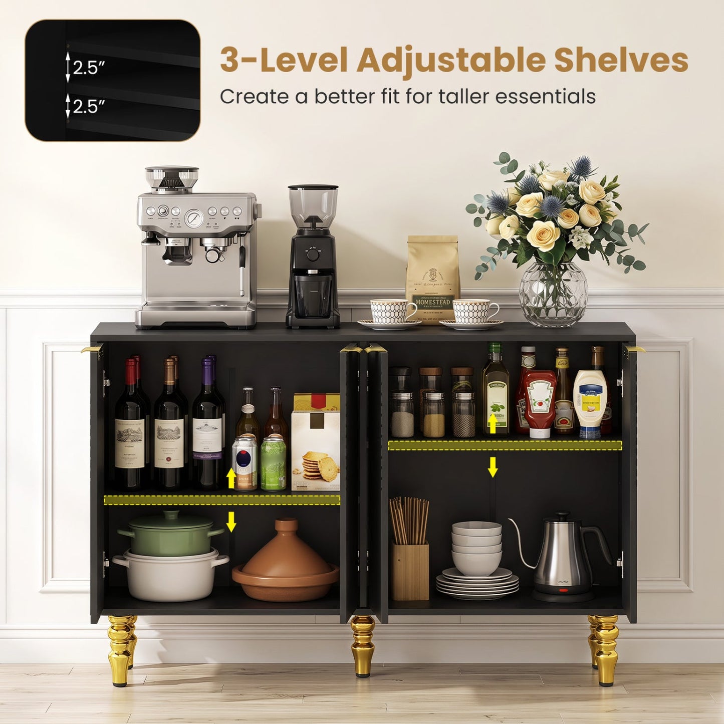 47" Sideboard Buffet Cabinet with Chevron Fluted Doors