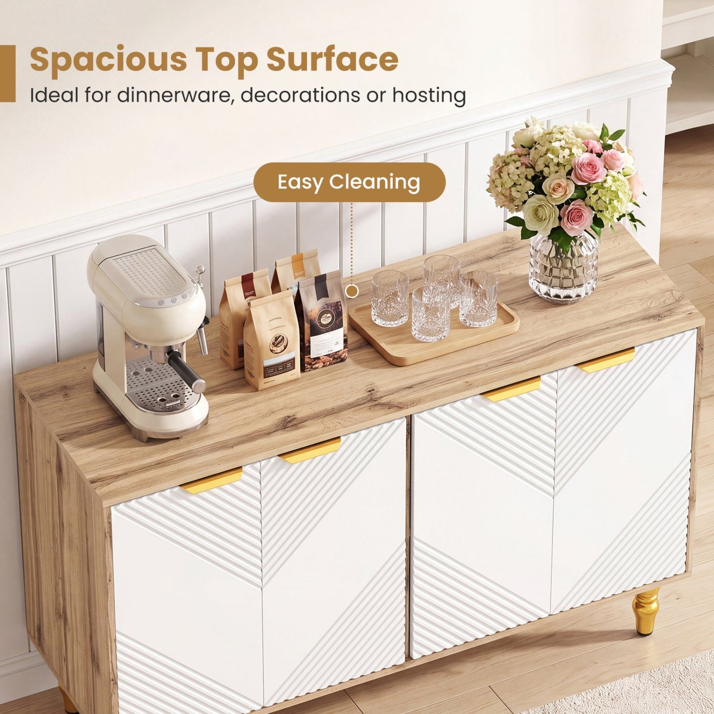 47" Sideboard Buffet Cabinet with Chevron Fluted Doors