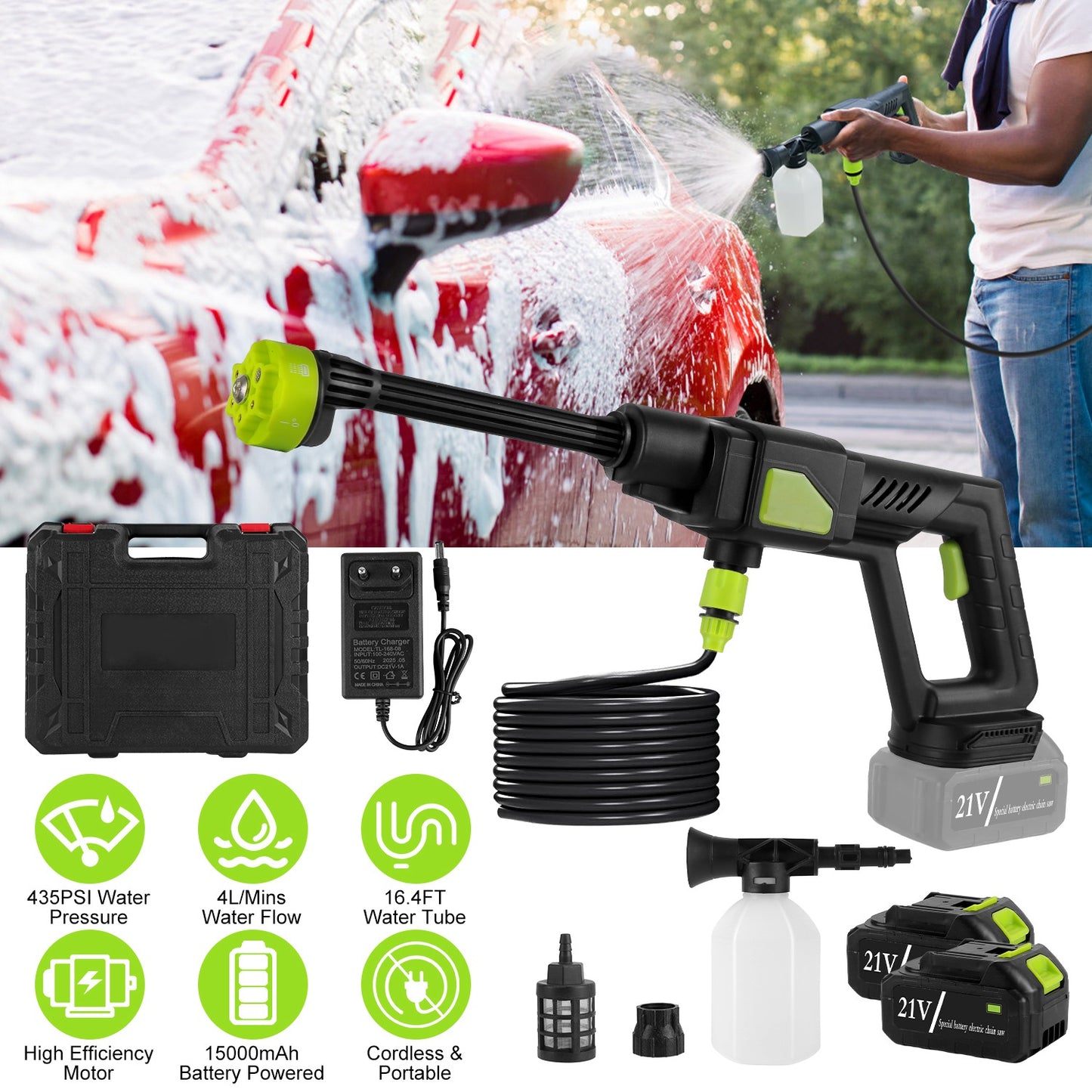 Cordless Pressure Washer 435PSI with 6-in-1 Nozzle