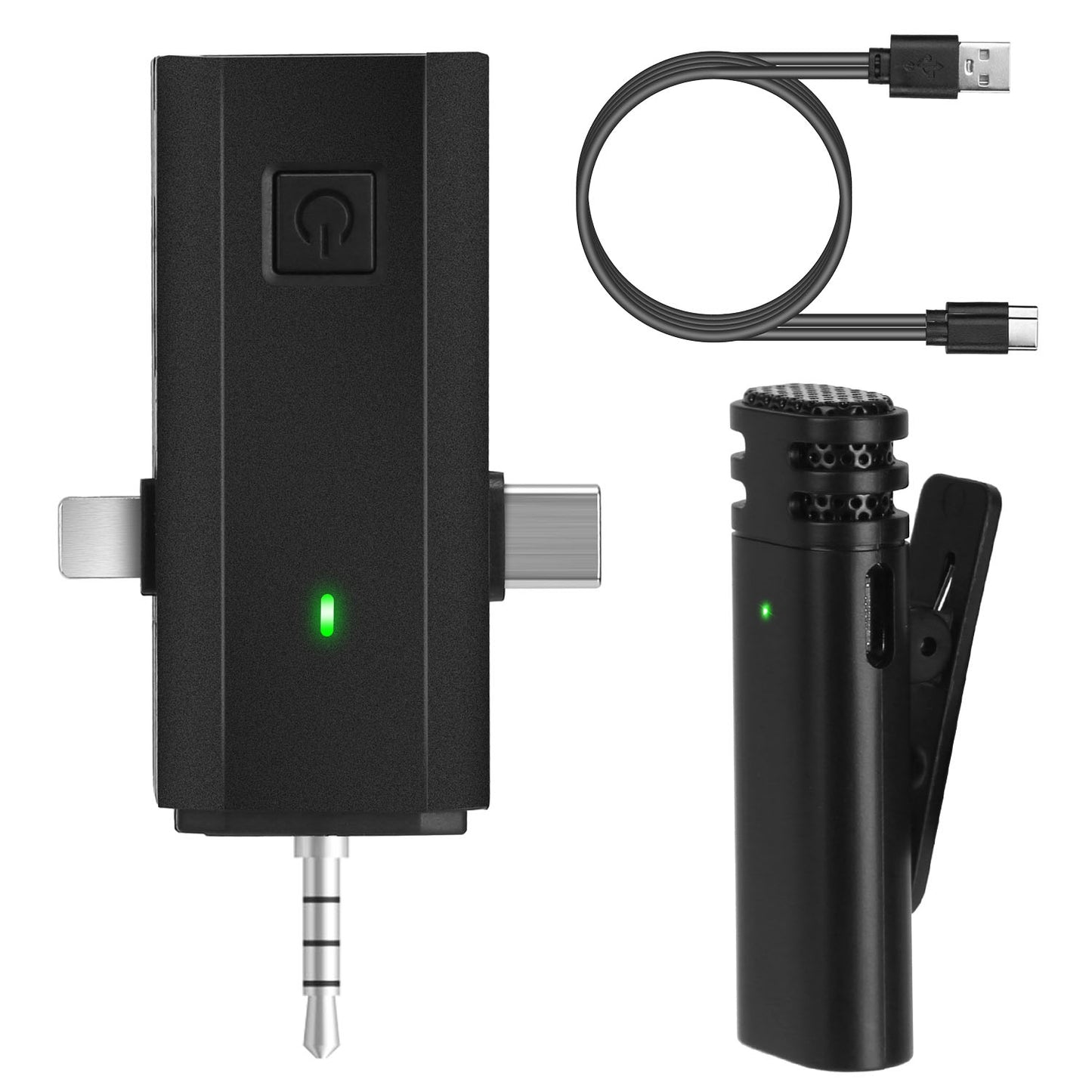 Wireless Clip-On Microphone with 3-in-1 Receiver