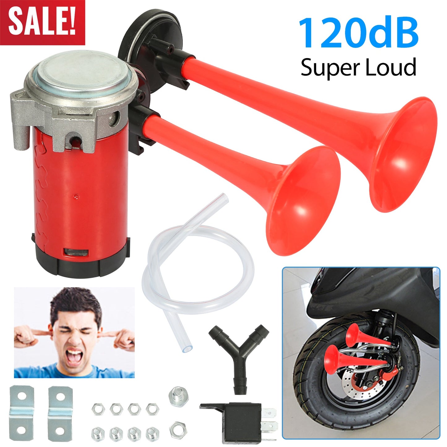 Dual Trumpet Air Horn Kit 12V 120dB with Compressor