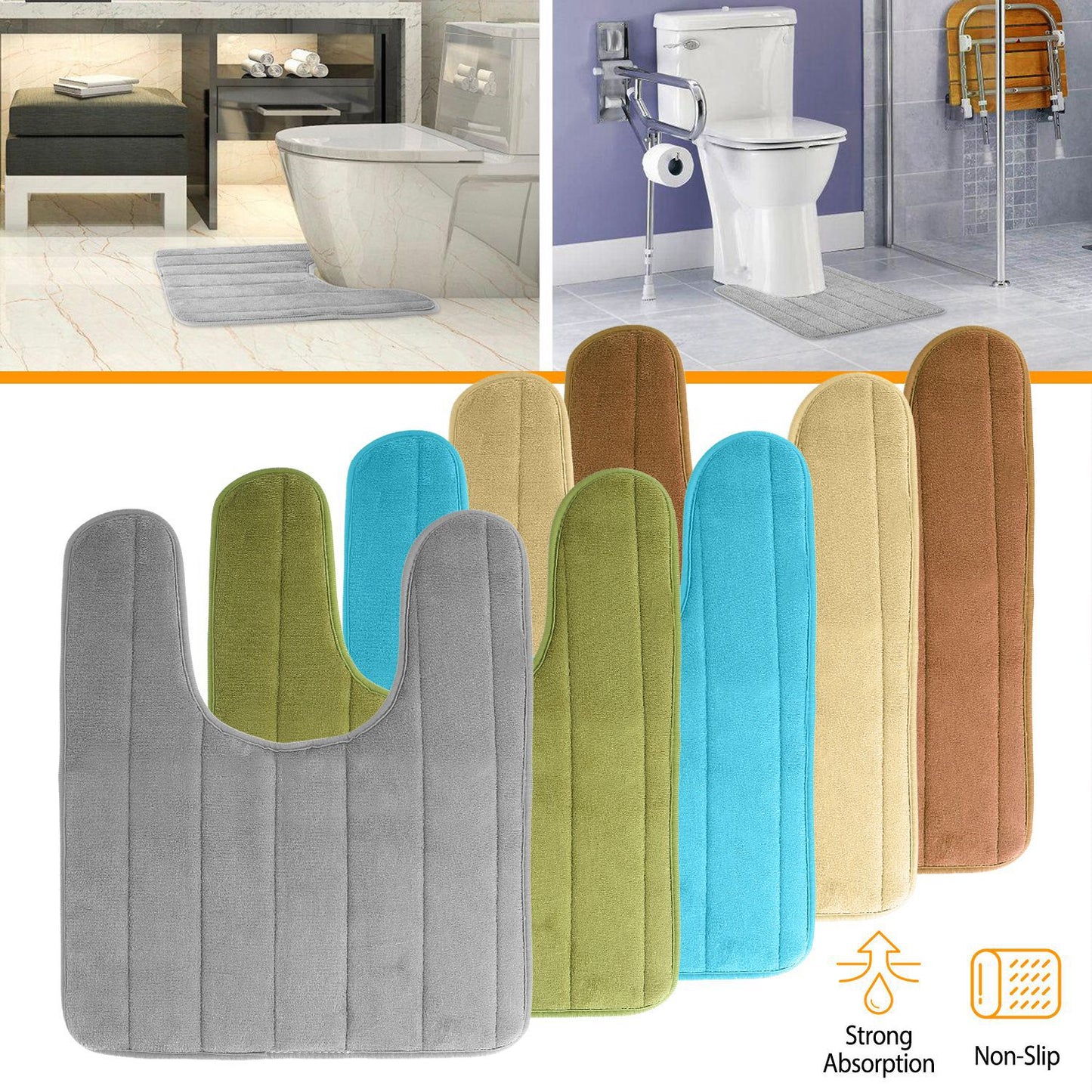 U-Shaped Bathroom Rug Non-Slip Contour Toilet Mat 23.6x19.7in