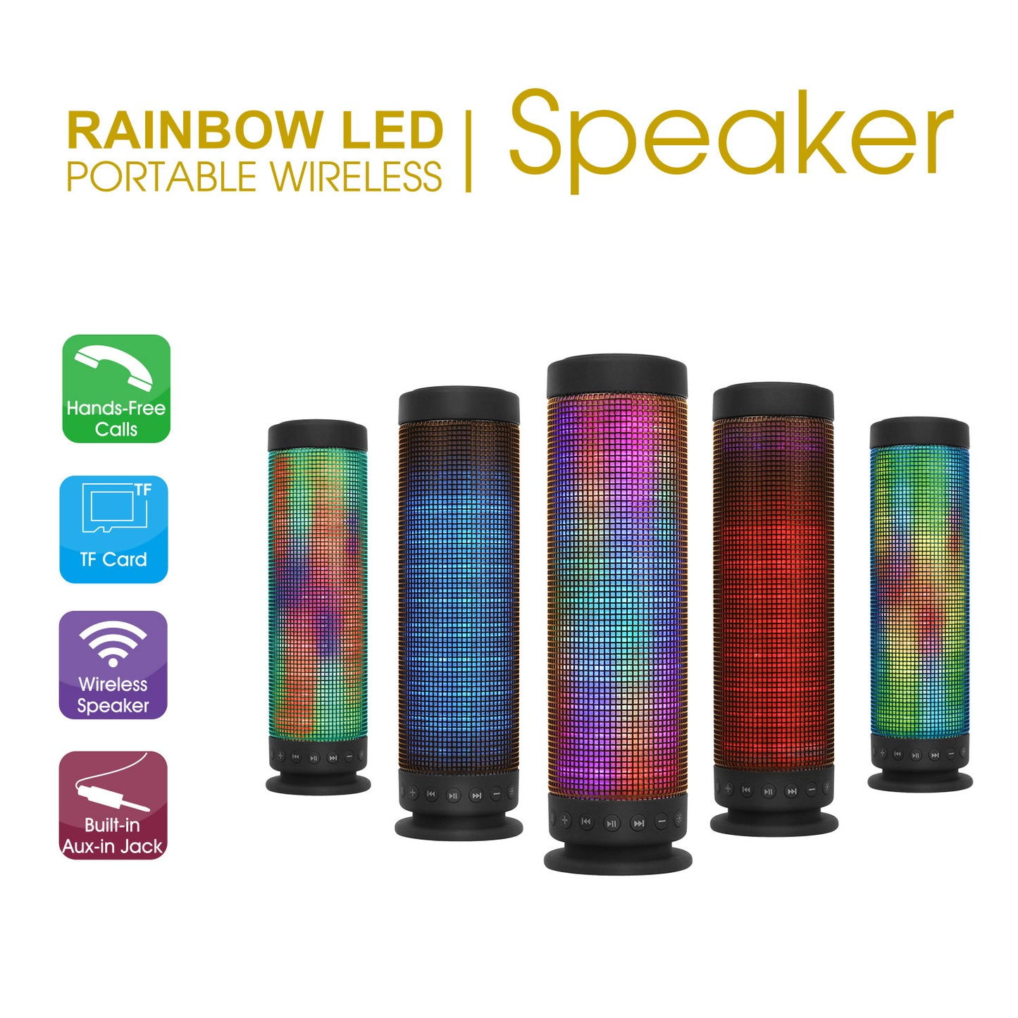 Portable Wireless Speaker with Rainbow LED Lights