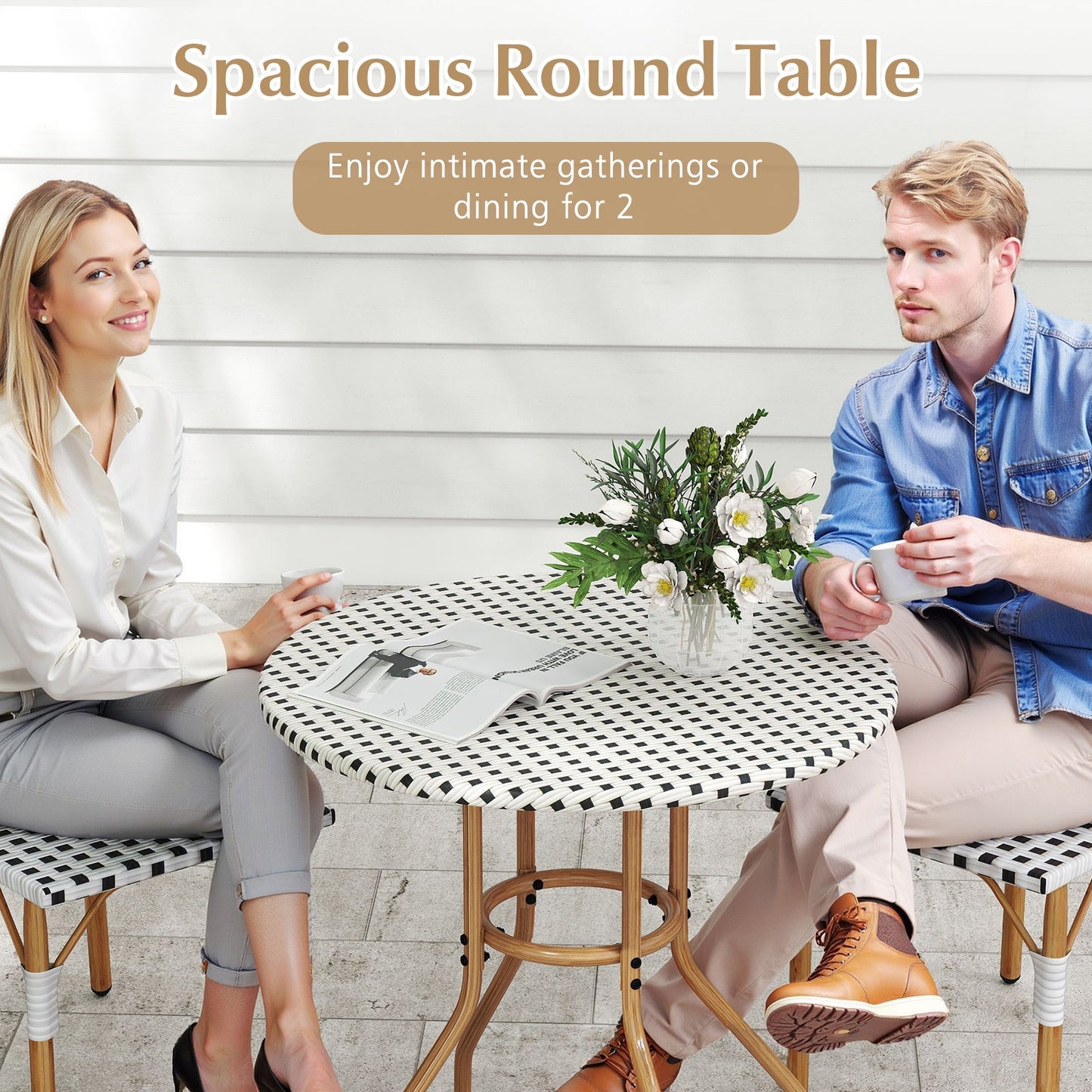 27.5 inch Outdoor Bistro Table with Heavy Duty Metal Frame and Adjustable Foot Pads-white